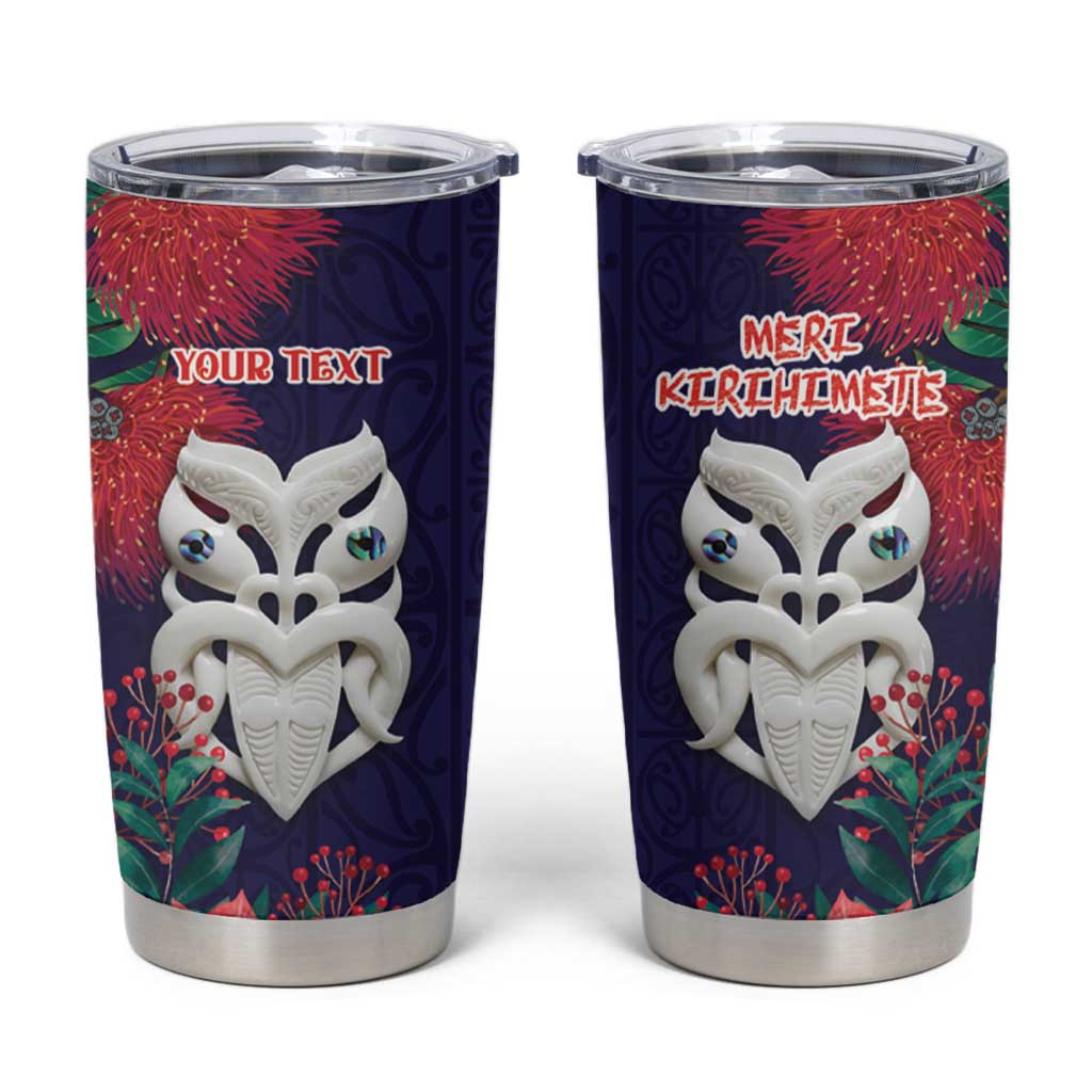 Maori Wheku Meri Kirihimete Personalised Tumbler Cup All Blue Indigenous Maori Motif - Polynesian Pride