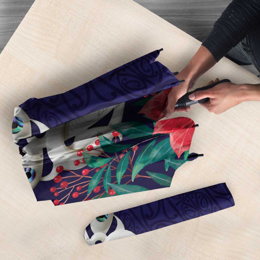 Maori Wheku Meri Kirihimete Personalised Umbrella All Blue Indigenous Maori Motif - Polynesian Pride