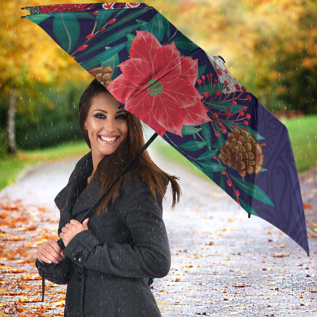 Maori Wheku Meri Kirihimete Personalised Umbrella All Blue Indigenous Maori Motif - Polynesian Pride