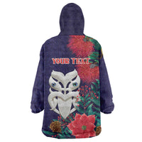 Maori Wheku Meri Kirihimete Personalised Wearable Blanket Hoodie All Blue Indigenous Maori Motif - Polynesian Pride