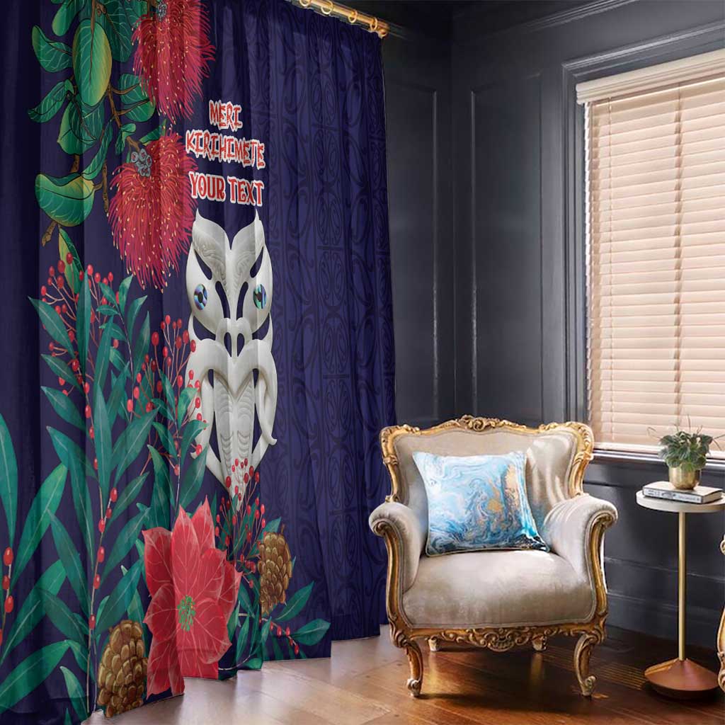 Maori Wheku Meri Kirihimete Personalised Window Curtain All Blue Indigenous Maori Motif - Polynesian Pride