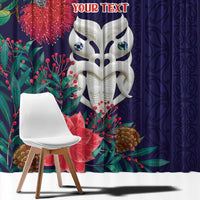 Maori Wheku Meri Kirihimete Personalised Window Curtain All Blue Indigenous Maori Motif - Polynesian Pride