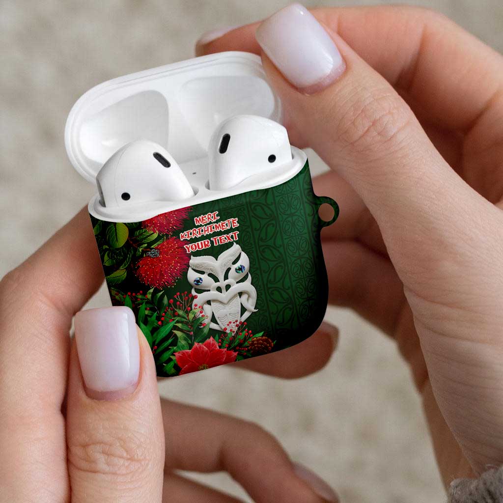 Maori Wheku Meri Kirihimete Personalised AirPods Case All Green Indigenous Maori Motif - Polynesian Pride