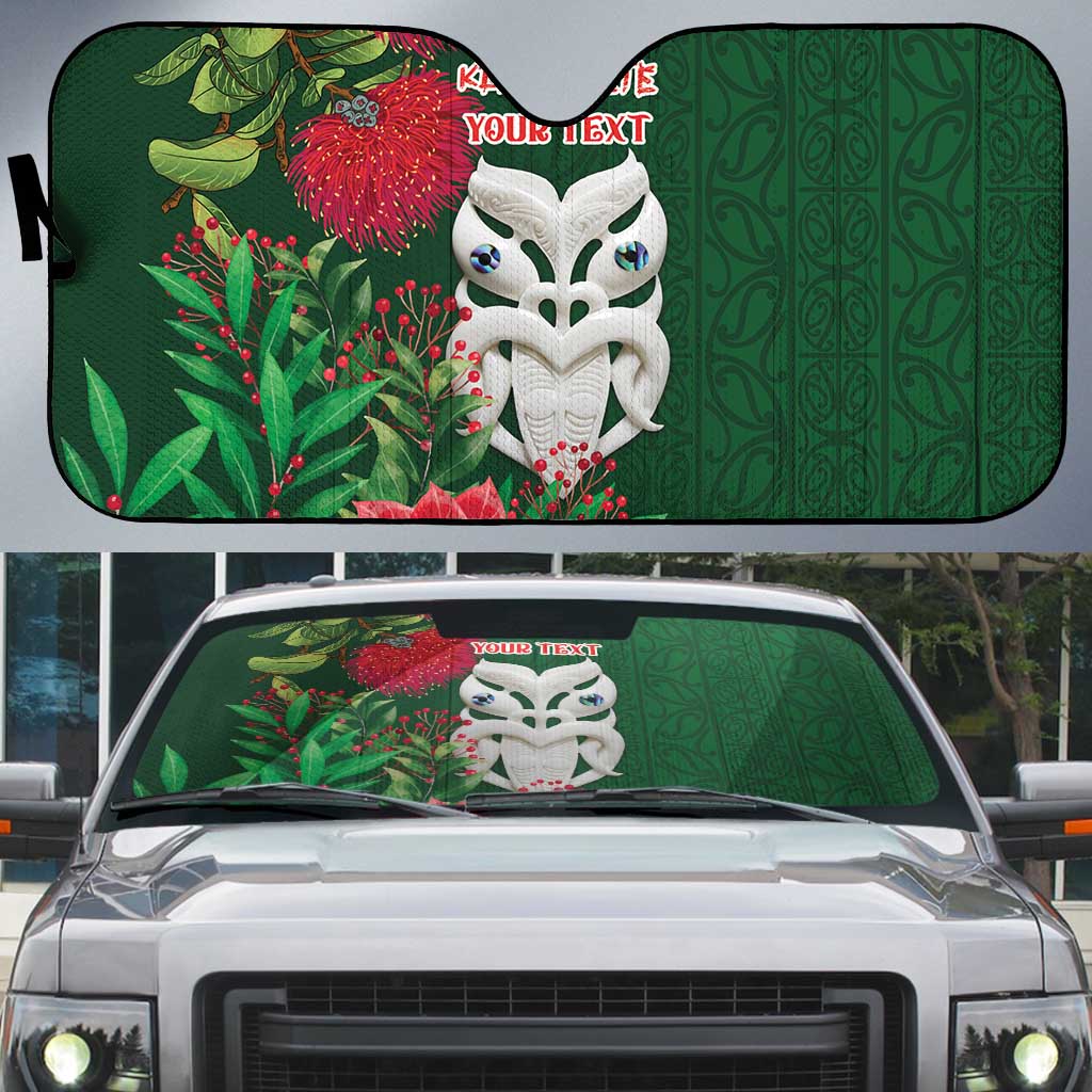 Maori Wheku Meri Kirihimete Personalised Auto Sun Shade All Green Indigenous Maori Motif - Polynesian Pride