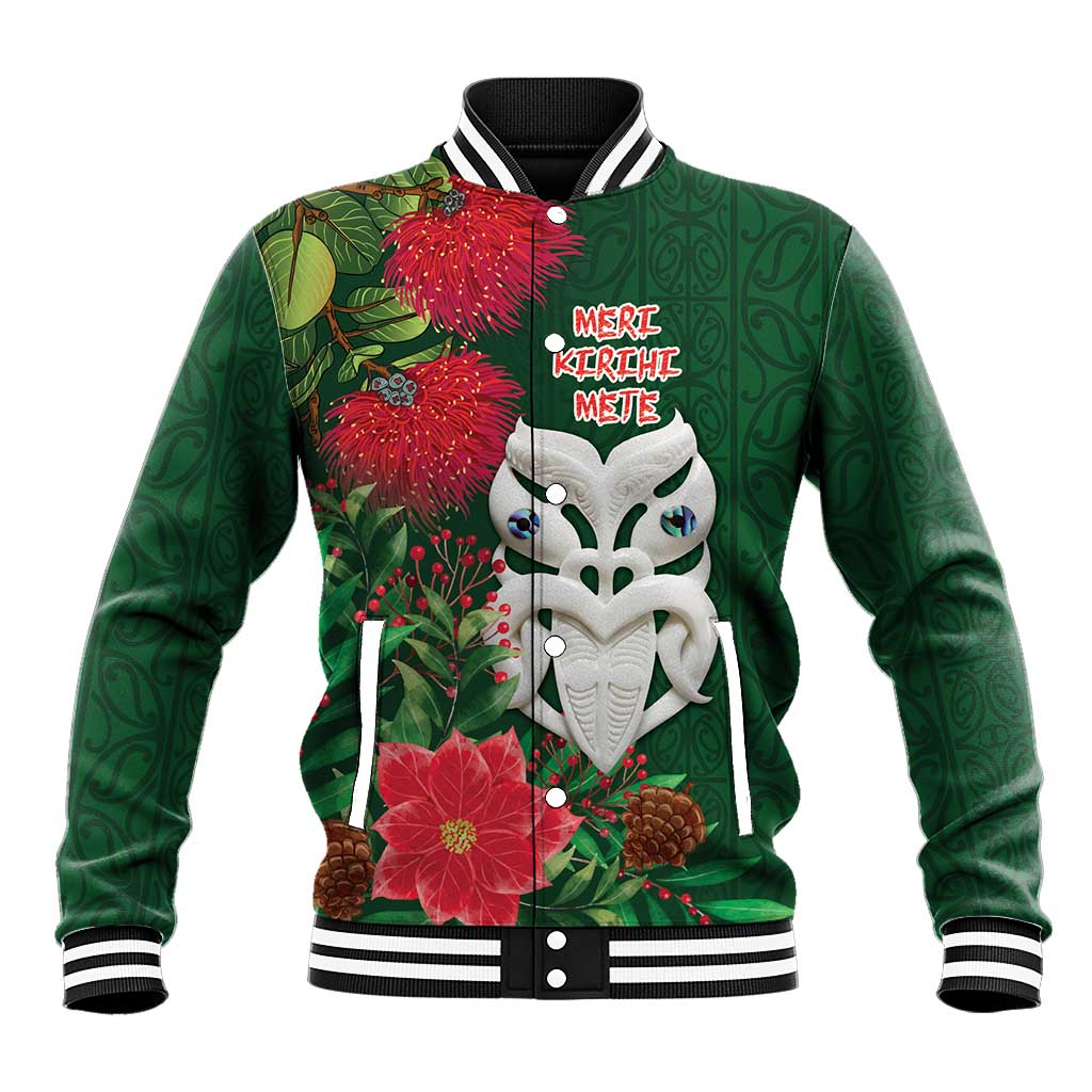 Maori Wheku Meri Kirihimete Personalised Baseball Jacket All Green Indigenous Maori Motif - Polynesian Pride