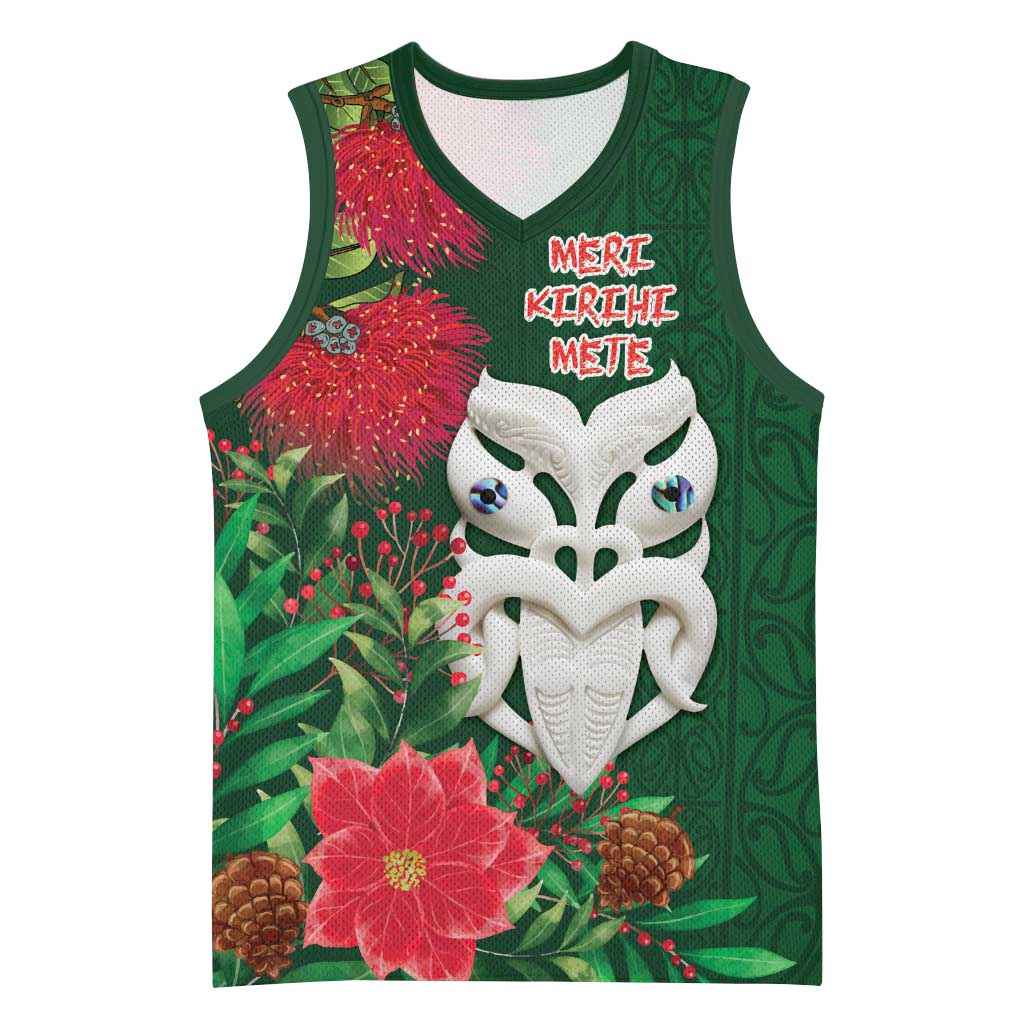Maori Wheku Meri Kirihimete Personalised Basketball Jersey All Green Indigenous Maori Motif - Polynesian Pride