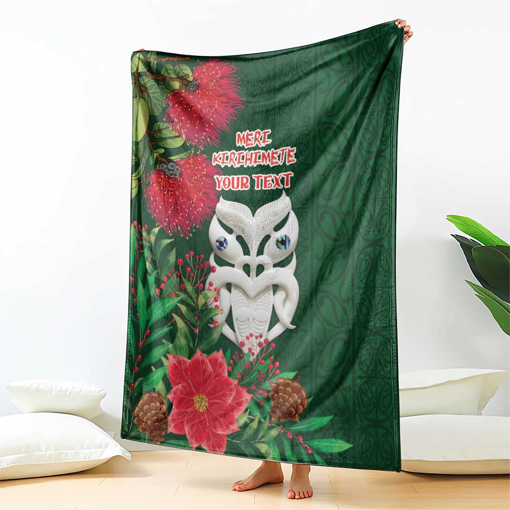 Maori Wheku Meri Kirihimete Personalised Blanket All Green Indigenous Maori Motif - Polynesian Pride