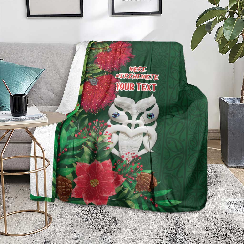 Maori Wheku Meri Kirihimete Personalised Blanket All Green Indigenous Maori Motif - Polynesian Pride