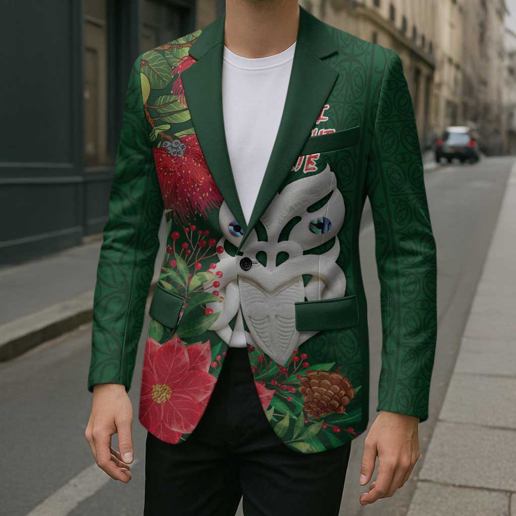 Maori Wheku Meri Kirihimete Personalised Blazer All Green Indigenous Maori Motif - Polynesian Pride