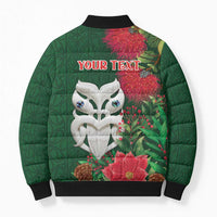 Maori Wheku Meri Kirihimete Personalised Bomber Puffer Jacket All Green Indigenous Maori Motif - Polynesian Pride