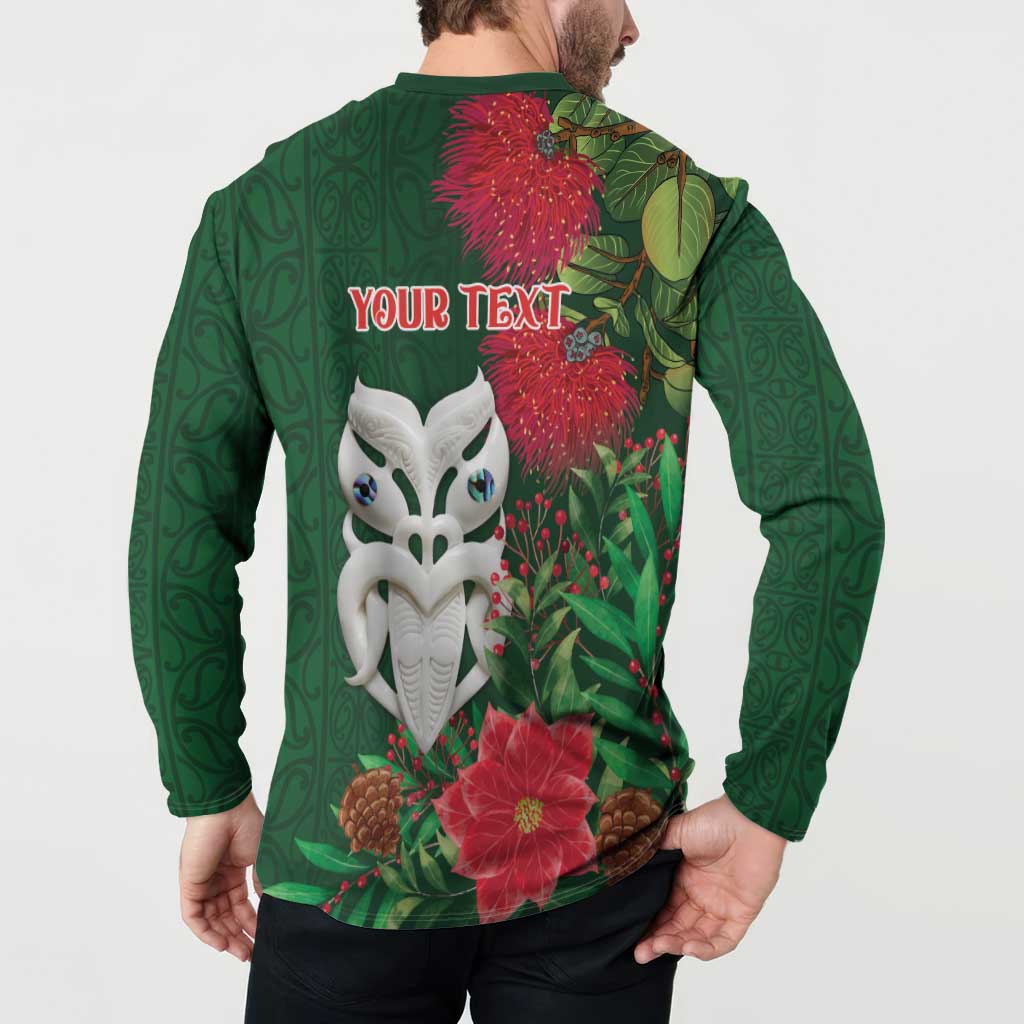 Maori Wheku Meri Kirihimete Personalised Button Sweatshirt All Green Indigenous Maori Motif - Polynesian Pride
