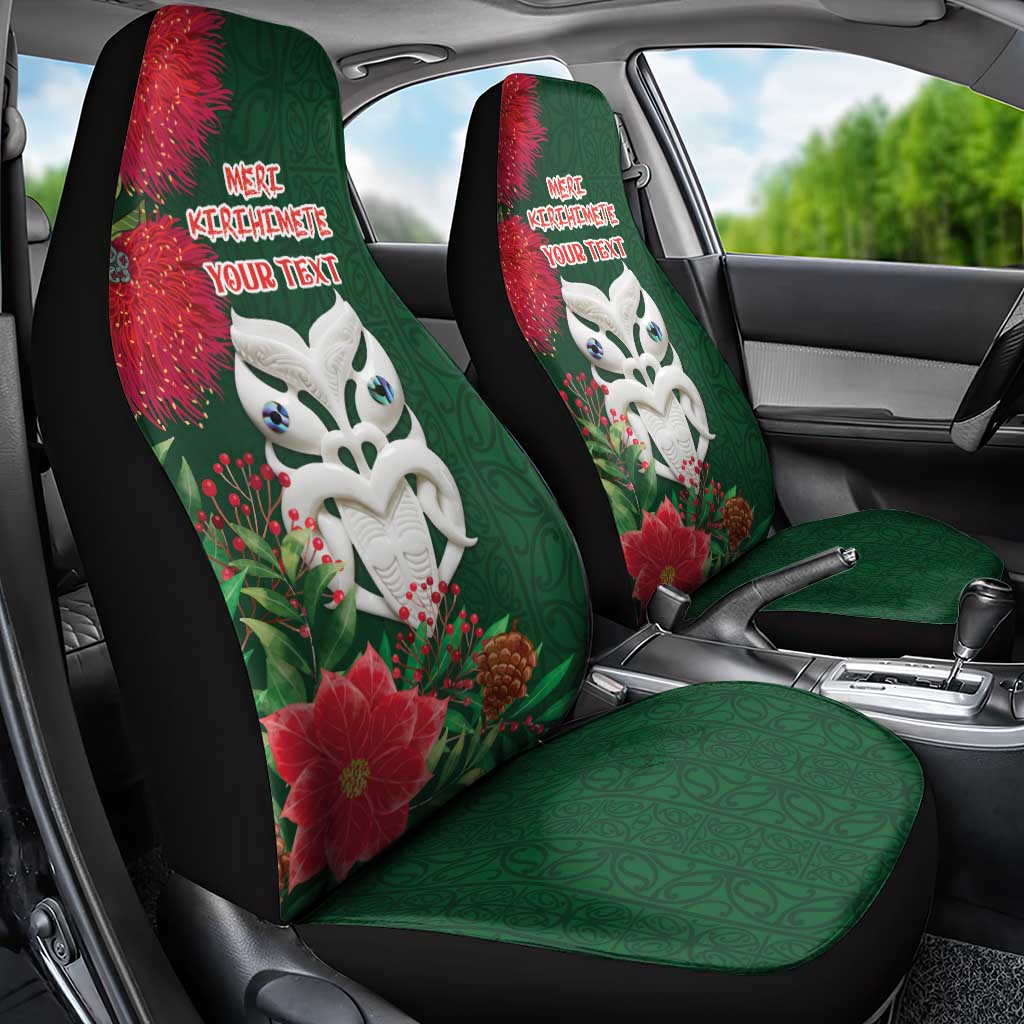 Maori Wheku Meri Kirihimete Personalised Car Seat Cover All Green Indigenous Maori Motif - Polynesian Pride