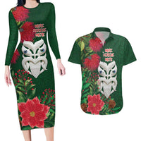 Maori Wheku Meri Kirihimete Personalised Couples Matching Long Sleeve Bodycon Dress and Hawaiian Shirt All Green Indigenous Maori Motif - Polynesian Pride