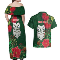 Maori Wheku Meri Kirihimete Personalised Couples Matching Off Shoulder Maxi Dress and Hawaiian Shirt All Green Indigenous Maori Motif - Polynesian Pride