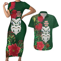 Maori Wheku Meri Kirihimete Personalised Couples Matching Short Sleeve Bodycon Dress and Hawaiian Shirt All Green Indigenous Maori Motif - Polynesian Pride