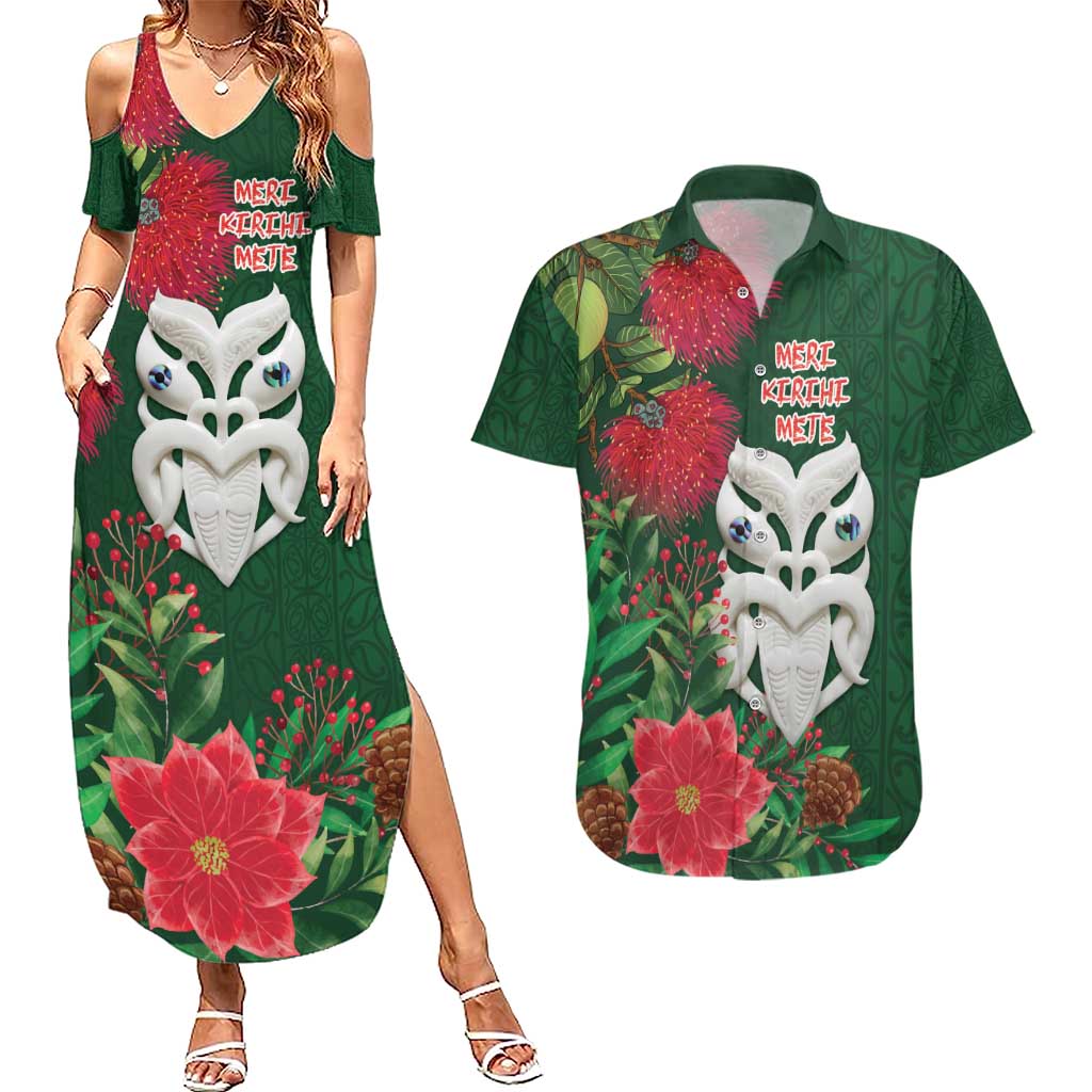 Maori Wheku Meri Kirihimete Personalised Couples Matching Summer Maxi Dress and Hawaiian Shirt All Green Indigenous Maori Motif - Polynesian Pride