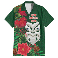 Maori Wheku Meri Kirihimete Personalised Family Matching Off The Shoulder Long Sleeve Dress and Hawaiian Shirt All Green Indigenous Maori Motif - Polynesian Pride