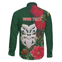 Maori Wheku Meri Kirihimete Personalised Family Matching Off The Shoulder Long Sleeve Dress and Hawaiian Shirt All Green Indigenous Maori Motif - Polynesian Pride