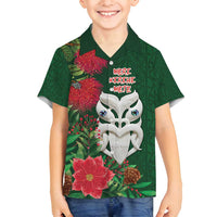 Maori Wheku Meri Kirihimete Personalised Family Matching Off Shoulder Short Dress and Hawaiian Shirt All Green Indigenous Maori Motif - Polynesian Pride