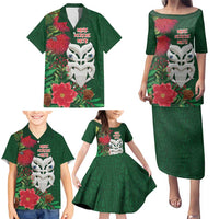Maori Wheku Meri Kirihimete Personalised Family Matching Puletasi and Hawaiian Shirt All Green Indigenous Maori Motif - Polynesian Pride