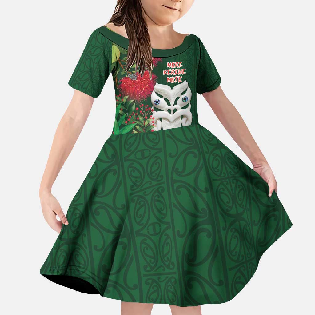 Maori Wheku Meri Kirihimete Personalised Family Matching Summer Maxi Dress and Hawaiian Shirt All Green Indigenous Maori Motif - Polynesian Pride