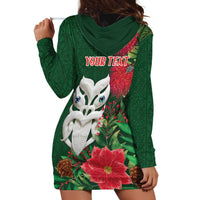 Maori Wheku Meri Kirihimete Personalised Hoodie Dress All Green Indigenous Maori Motif - Polynesian Pride