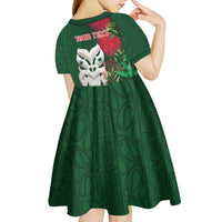 Maori Wheku Meri Kirihimete Personalised Kid Short Sleeve Dress All Green Indigenous Maori Motif - Polynesian Pride