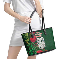 Maori Wheku Meri Kirihimete Personalised Leather Tote Bag All Green Indigenous Maori Motif - Polynesian Pride