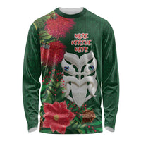 Maori Wheku Meri Kirihimete Personalised Long Sleeve Shirt All Green Indigenous Maori Motif - Polynesian Pride
