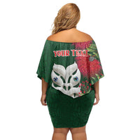 Maori Wheku Meri Kirihimete Personalised Off Shoulder Short Dress All Green Indigenous Maori Motif - Polynesian Pride