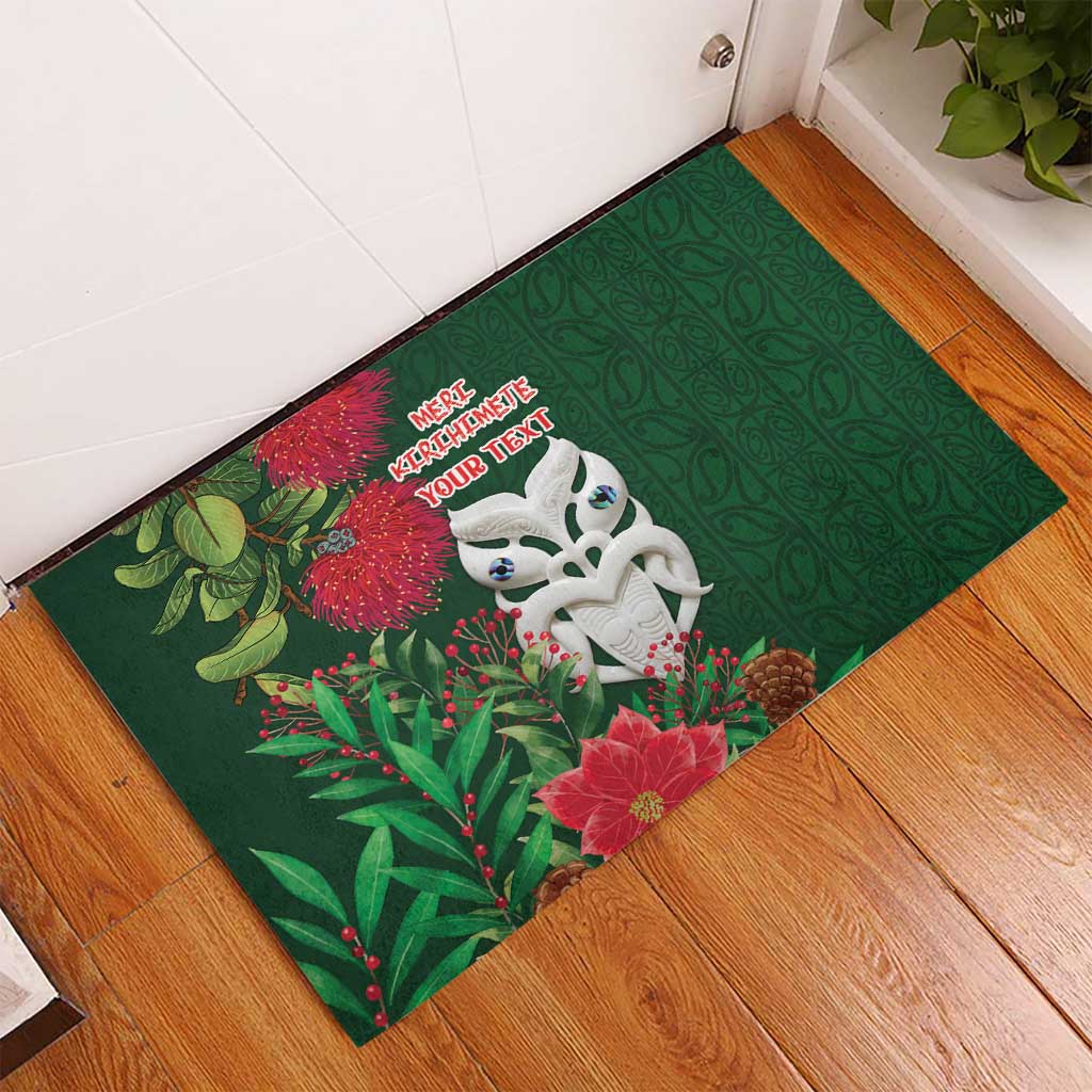 Maori Wheku Meri Kirihimete Personalised Rubber Doormat All Green Indigenous Maori Motif - Polynesian Pride