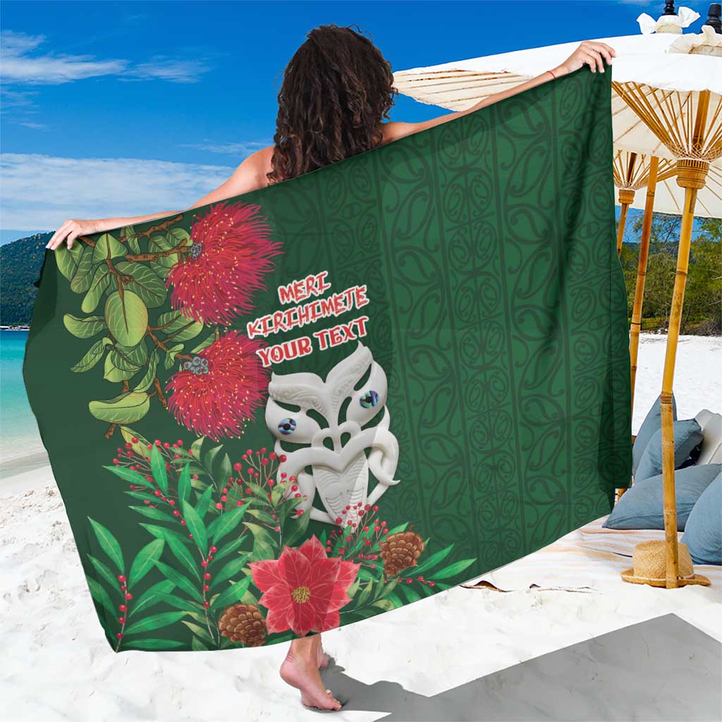 Maori Wheku Meri Kirihimete Personalised Sarong All Green Indigenous Maori Motif - Polynesian Pride