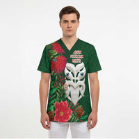 Maori Wheku Meri Kirihimete Personalised Scrub Top All Green Indigenous Maori Motif - Polynesian Pride