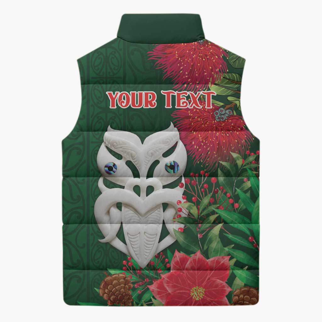 Maori Wheku Meri Kirihimete Personalised Sleeveless Puffer Jacket All Green Indigenous Maori Motif - Polynesian Pride