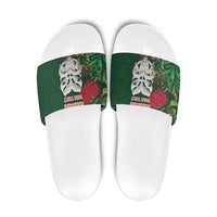 Maori Wheku Meri Kirihimete Personalised Slide Sandals All Green Indigenous Maori Motif - Polynesian Pride
