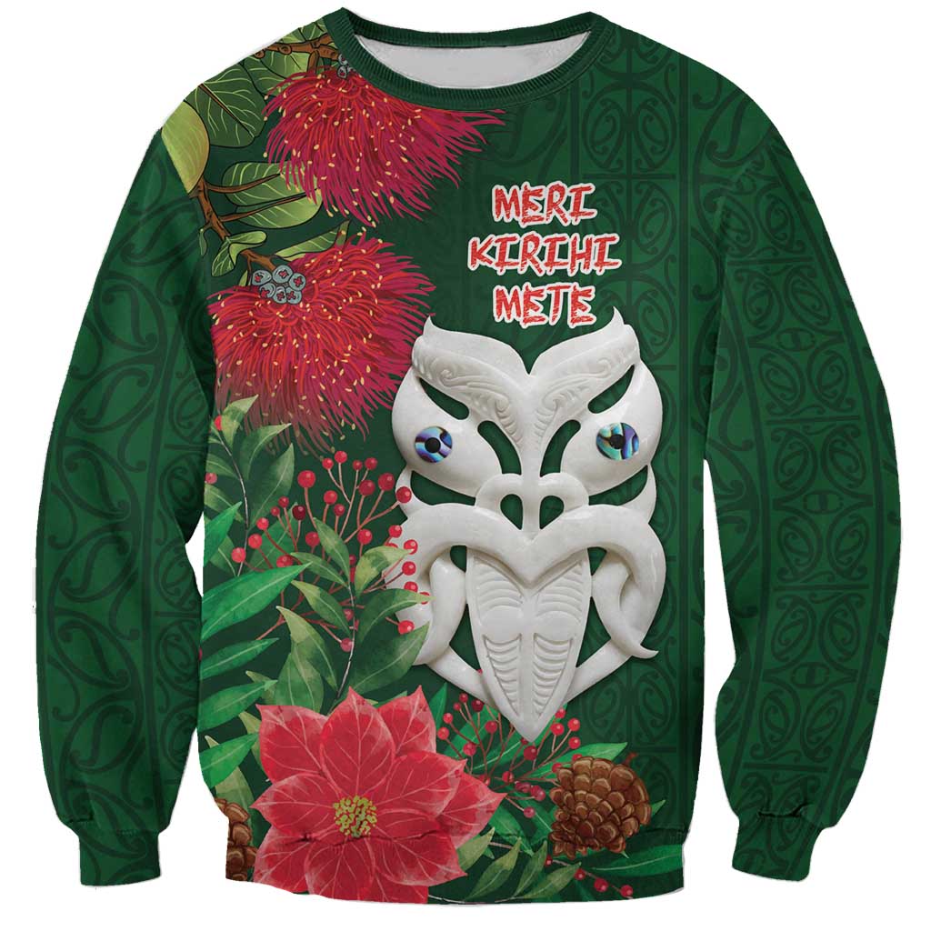 Maori Wheku Meri Kirihimete Personalised Sweatshirt All Green Indigenous Maori Motif - Polynesian Pride