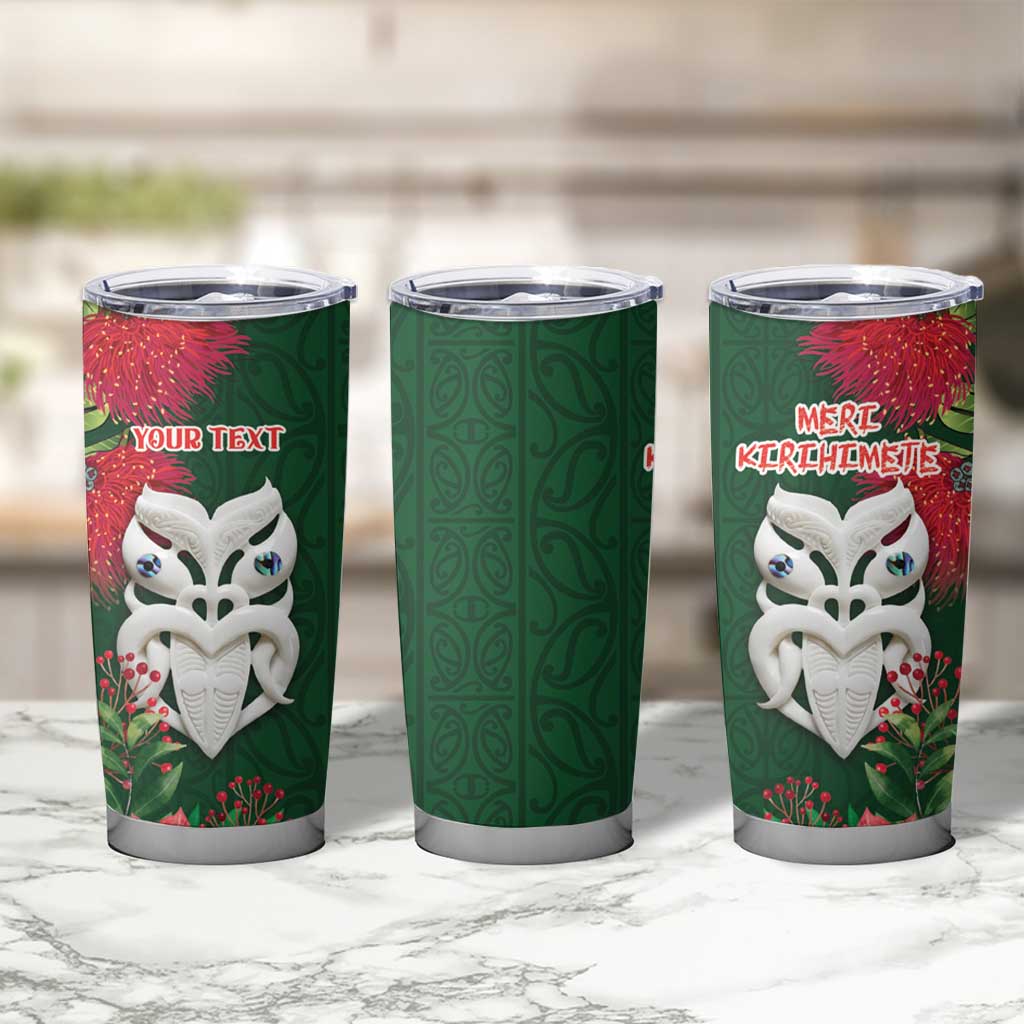 Maori Wheku Meri Kirihimete Personalised Tumbler Cup All Green Indigenous Maori Motif - Polynesian Pride