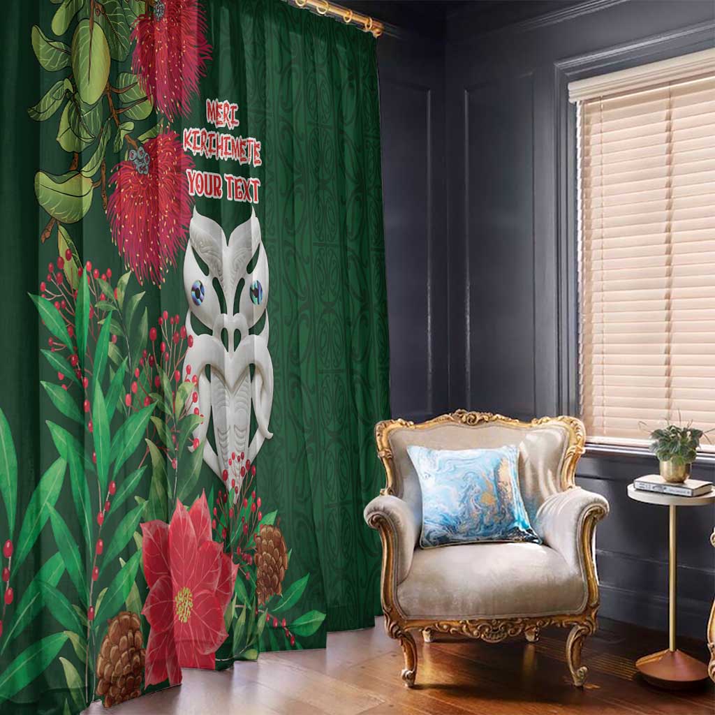 Maori Wheku Meri Kirihimete Personalised Window Curtain All Green Indigenous Maori Motif - Polynesian Pride
