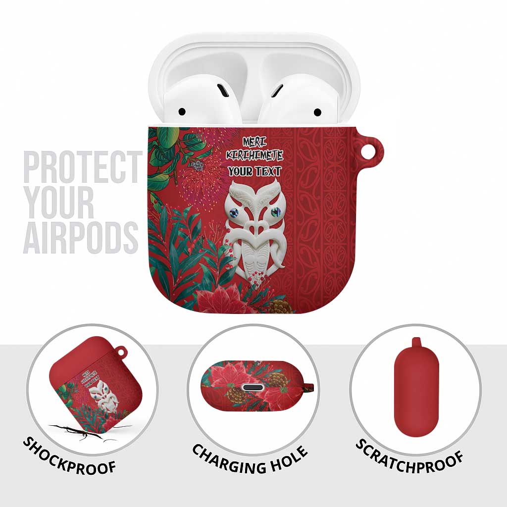 Maori Wheku Meri Kirihimete Personalised AirPods Case All Red Indigenous Maori Motif - Polynesian Pride