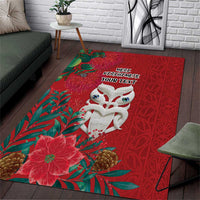 Maori Wheku Meri Kirihimete Personalised Area Rug All Red Indigenous Maori Motif - Polynesian Pride
