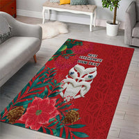 Maori Wheku Meri Kirihimete Personalised Area Rug All Red Indigenous Maori Motif - Polynesian Pride