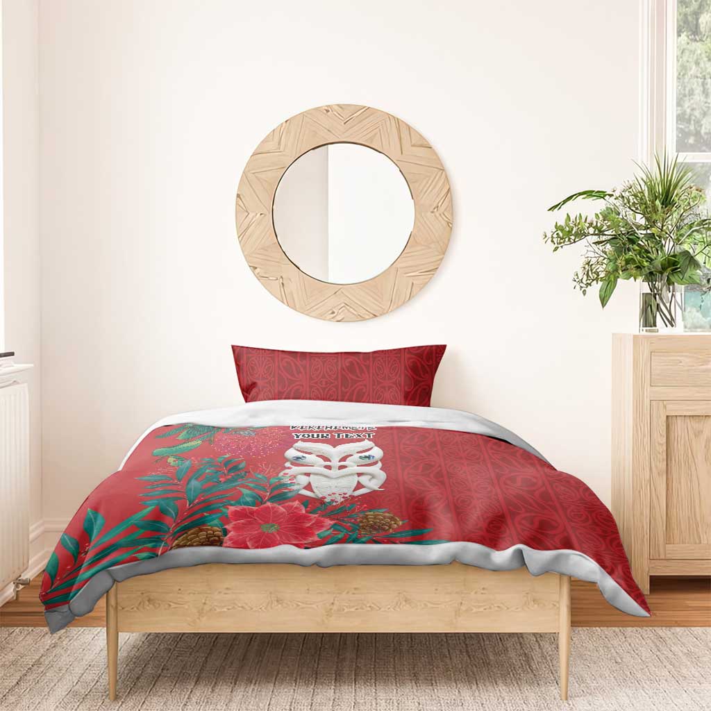 Maori Wheku Meri Kirihimete Personalised Bedding Set All Red Indigenous Maori Motif - Polynesian Pride