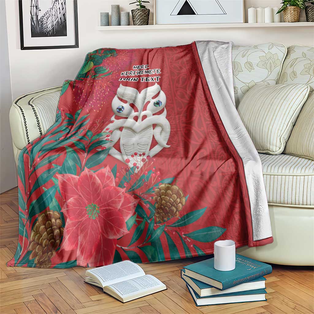 Maori Wheku Meri Kirihimete Personalised Blanket All Red Indigenous Maori Motif - Polynesian Pride