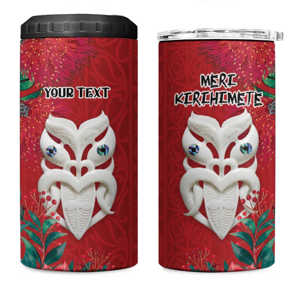 Maori Wheku Meri Kirihimete Personalised 4 in 1 Can Cooler Tumbler All Red Indigenous Maori Motif - Polynesian Pride