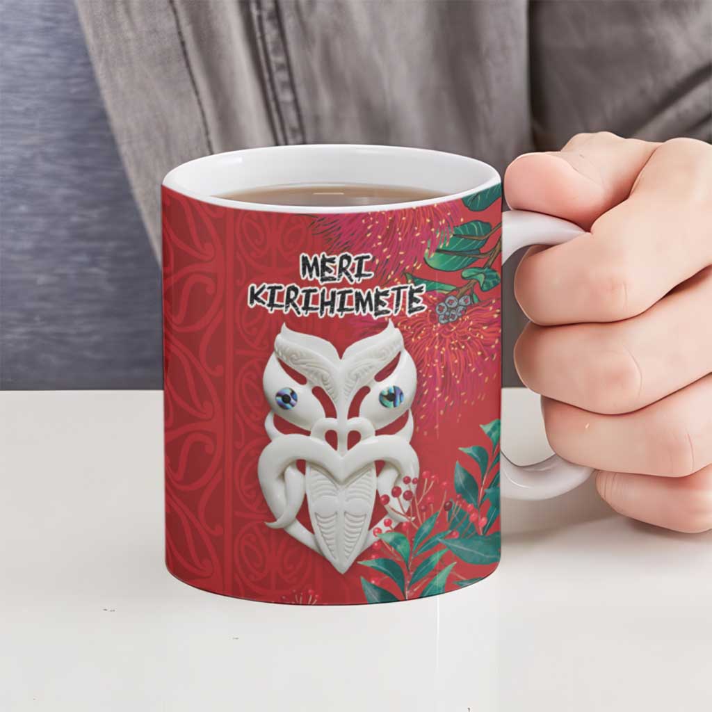 Maori Wheku Meri Kirihimete Personalised Ceramic Mug All Red Indigenous Maori Motif - Polynesian Pride