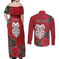 Maori Wheku Meri Kirihimete Personalised Couples Matching Off Shoulder Maxi Dress and Long Sleeve Button Shirt All Red Indigenous Maori Motif - Polynesian Pride