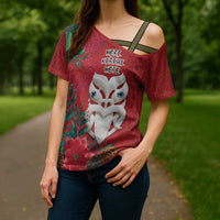 Maori Wheku Meri Kirihimete Personalised Cross Shoulder Shirt All Red Indigenous Maori Motif - Polynesian Pride
