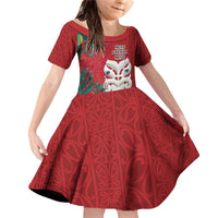 Maori Wheku Meri Kirihimete Personalised Family Matching Off Shoulder Short Dress and Hawaiian Shirt All Red Indigenous Maori Motif - Polynesian Pride