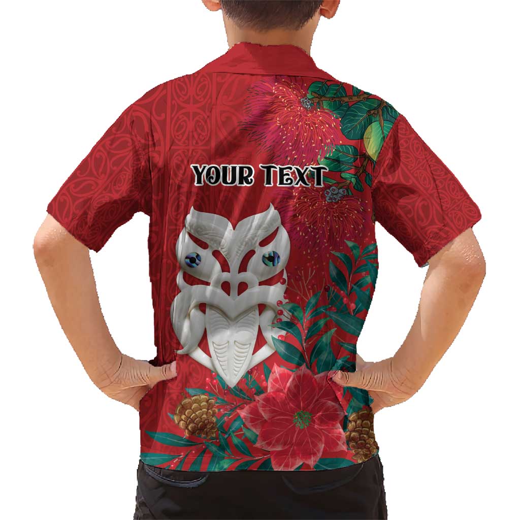 Maori Wheku Meri Kirihimete Personalised Family Matching Short Sleeve Bodycon Dress and Hawaiian Shirt All Red Indigenous Maori Motif - Polynesian Pride