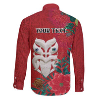 Maori Wheku Meri Kirihimete Personalised Family Matching Short Sleeve Bodycon Dress and Hawaiian Shirt All Red Indigenous Maori Motif - Polynesian Pride